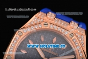 Audemars Piguet Royal Oak Lady Swiss Quartz Rose Gold/Diamonds Case with Blue Dial and Blue Rubber Strap (EF)