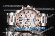 Cartier Calibre de Cartier Chronograph Miyota OS20 Quartz Steel Case with White Dial Two Tone Bracelet and Roman Markers