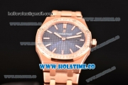 Audemars Piguet Royal Oak 33MM Miyota Quartz Rose Gold Case/Bracelet with Blue Dial Stick Markers and Diamonds Bezel (EF)