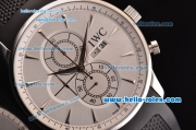 IWC Portuguese Chrono Japanese Miyota OS10 Quartz Stainless Steel Case Stick Markers with Black Rubber Strap and White Dial
