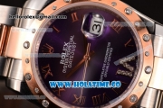 Rolex Datejust Asia 2813 Automatic Rose Gold/Steel Case with Purple Dial and Roman Numeral Markers (BP)