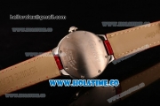 Cartier Ballon Bleu De Small Swiss Quartz Steel Case with Red Dial White Roman Numeral Markers and Red Leather Strap