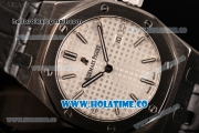 Audemars Piguet Royal Oak Lady Swiss Quartz Steel Case with Black Leather Strap White Dial and Stick Markers