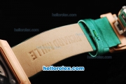 Richard Mille RM007 Rose Gold Case with Black/Diamond Dial-Diamond Hour Markers and Diamond Bezel-Green Leather Strap