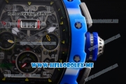 Richard Mille RM 11-03 Swiss Valjoux 7750 Automatic PVD Case with Skeleton Dial and Black Rubber Strap Blue Bezel