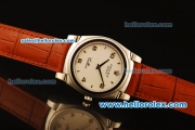 Rolex Cellini Swiss Quartz Steel Case with White Dial and Brown Leather Strap