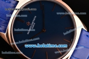 Vacheron Constantin Patrimony Miyota Quartz Rose Gold Case with Blue Leather Strap and Blue Dial