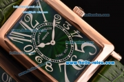 Franck Muller Long Island Swiss Quartz Rose Gold Case Rose Gold Bezel with Green Leather Strap and Green Dial