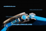 Hublot Big Bang Chronograph Swiss Quartz Movement PVD Case with Diamond Bezel and Blue Rubber Strap-Lady Model