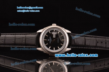 Patek Philippe Calatrava Swiss ETA 2824 Automatic Steel Case with Black Leather Strap Black Dial Stick Markers