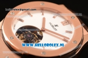 Hublot Classic Fusion Tourbillon Manual Winding Rose Gold Case with White Dial and Black Leather Strap