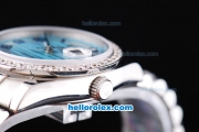 Rolex Day-Date Oyster Perpetual with Diamond Bezel,Light Ocean Blue Dial and Black Number Marking