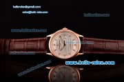 Vacheron Constantin Patrimony Swiss ETA 2836 Automatic Rose Gold Case Brown Leather Strap with White Dial Diamond Markers