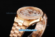 Rolex Day Date II Automatic Movement Full Rose Gold with Double Row Diamond Bezel-Diamond Markers and White MOP Dial