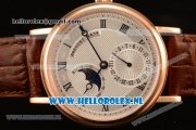 Breguet Classique Moonphase 9015 Auto Rose Gold Case with White Dial and Brown Leather Strap