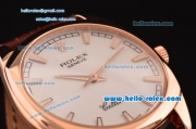 Rolex Cellini Danaos Swiss Quartz Rose Gold Case with Brown Leather Strap White Dial Stick Markers