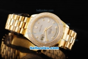 Rolex Day-Date II Automatic Movement Full Gold with Double Row Diamond Bezel-Grey Dial and Diamond Markers