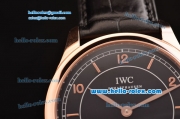 IWC Portuguese Vintage Swiss ETA 2836 Automartic Rose Gold Case with Black Dial and Black Leather Strap