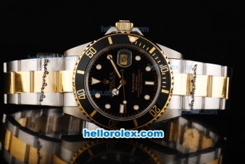 Rolex Submariner Automatic Movement with Black Dial and Bezel-Two Tone Strap