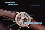 Cartier Rotonde De Tourbillon Asia 6497 Manual Winding Rose Gold Case with White Dial and Brown Leather Strap