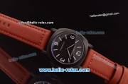 Panerai Luminor Base Pam 009 Asia 6497 Manual Winding PVD Case with Black Dial and Brown Leather Strap