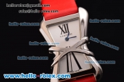 Cartier Tank Enlacée Swiss Quarz Steel Case with Silver Dial and Red Leather Strap