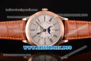 Patek Philippe Grand Complications Perpetual Calendar Miyota Quartz Rose Gold Case with Silver Dial and Black Roman Numeral Markers