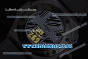 Hublot King Power Chrono Japanese Miyota OS20 Quartz PVD Case with Black Dial Yellow Second Hand and Black Leather Strap