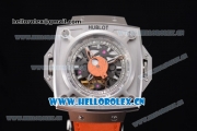 Hublot Masterpiece MP 08 Antikythera Sunmoon Asia 2813 Automatic Steel Case Skeleton Dial Orange Leather Strap and White Markers