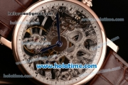 Cartier Rotonde De Swiss Manual Winding Rose Gold Case with Brown Leather Bracelet and Skeleton Dial