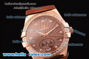 Omega Constellation Swiss ETA Quartz Rose Gold Case with Diamond Bezel and Brown Rubber Strap