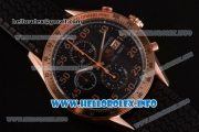 Tag Heuer Carrera Calibre 1887 Automatic Chronograph Miyota Quartz Rose Gold Case with Black Dial Orange Second Hand and Black Rubber Strap