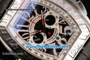 Franck Muller Conquistador Grand Prix Miyota OS20 Quartz Steel Case with Black Dial White Markers and Black Leather Bracelet