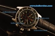 Breitling SuperOcean Chronograph Quartz Steel Case with Black Dial and Black Leather Strap