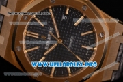 Audemars Piguet Royal Oak 41 Clone AP Calibre 3120 Automatic Yellow Gold Case with Blue Dial Stick Markers and Black Leather Strap (BP)