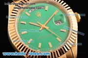 Rolex Day-Date Asia 2813 Automatic Yellow Gold Case with Green Leather Strap Stick Markers and Green Dial