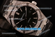 Audemars Piguet Royal Oak 41MM Clone AP Calibre 3120 Automatic Diamonds/Steel Case with Black Dial and Stick Markers- Diamonds Bezel (EF)