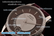 Mido Baroncelli II Swiss ETA 2824 Automatic Steel Case with Diamond Bezel Brown Leather Strap and Brown Dial