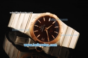 Omega Constellation Swiss ETA 2892 Automatic Movement Steel Case with Brown Dial and Rose Gold Markers-Two Tone Strap