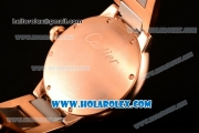 Cartier Rotonde De Miyota Quartz Rose Gold Case/Bracelet with Blue Dial and Diamonds Bezel