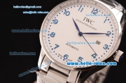 IWC Portuguese 2813 Automatic Steel Case with White Dial Stainless Steel Strap and Blue Numeral Markers