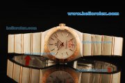 Omega Constellation Swiss ETA Quartz Movement Rose Gold Bezel with Opalescent Dial and Rose Gold Stick Markers - Lady Model