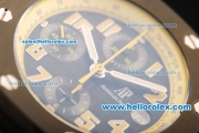Audemars Piguet Royal Oak Offshore Chronograph Swiss Valjoux 7750 Automatic Movement PVD Case with Yellow Markers and Black Leather Strap-Run 9@sec
