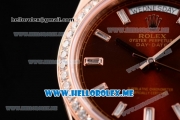 Rolex Day-Date Swiss ETA 2836 Automatic Rose Gold Case/Bracelet with Brown Dial and Stick Markers Diamonds Bezel (BP)