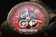 Ferrari Chronograph Quartz Movement 7750 Coating Case with Black/Red Dial and Black Rubber Strap