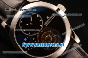 Jaeger-LECoultre Master Tourbillon Manual Winding Steel Case with Black Dial and Black Leather Strap