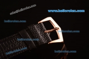 Patek Philippe Calatrava Swiss Quartz Rose Gold Case with Diamond Bezel and Black Leather Strap