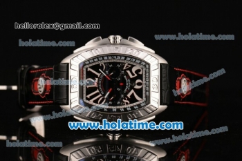 Franck Muller Conquistador Grand Prix Miyota OS20 Quartz Steel Case with Black Leather Bracelet Black Dial and White Numeral Markers