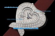 Piaget Swiss Quartz Movement Steel Case with Diamond Dial/Bezel and Red Leather Strap