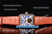 Minorva Swiss Tourbillon Manual Winding Steel Case with White Dial Orange Leather Strap and Blue Roman Numeral Markers